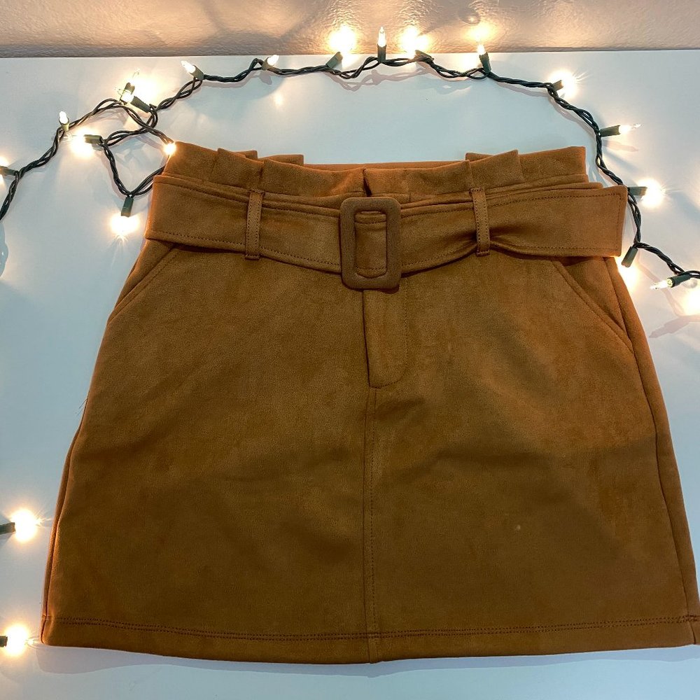 Camel Suede Skirt with Belt